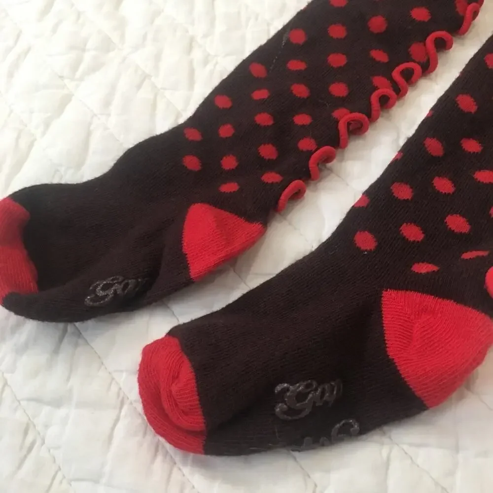 Baby Girl Brown Red Polka Dot Tights 6-12 m Gap Teddy Bear Tights 6-12 m